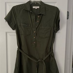 Loft Cotton Olive Green Dress
